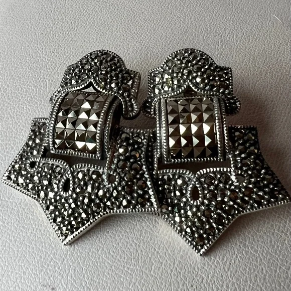 VINTAGE JUDITH JACK LARGE MARCASITE EARRINGS 925 STERLING SLVR MATCH RING LISTED